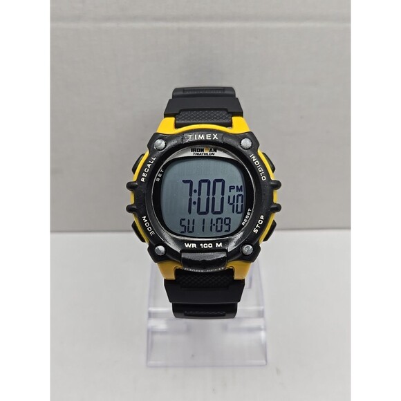 Timex Ironman Triathlon Flix Digital Yellow Black 100M Indiglo New Battery Watch - Picture 1 of 11